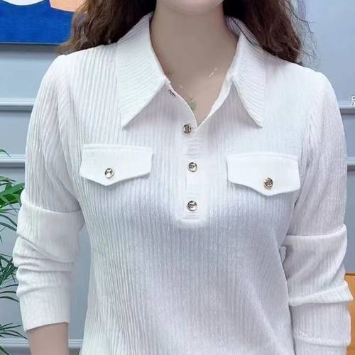 春秋打底气质polo领半开衬衫洋气百搭女高档上衣时尚显瘦宽松外套