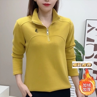 打底保暖上衣休闲外套卫衣 纯色长袖 秋冬新款 洋气减龄显瘦加绒小衫