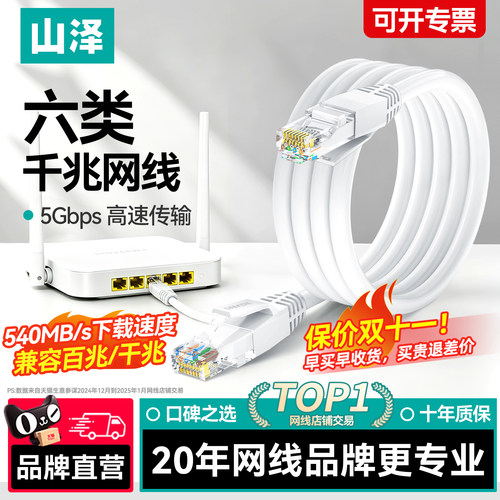 山泽六类网线千兆家用宽带连接线