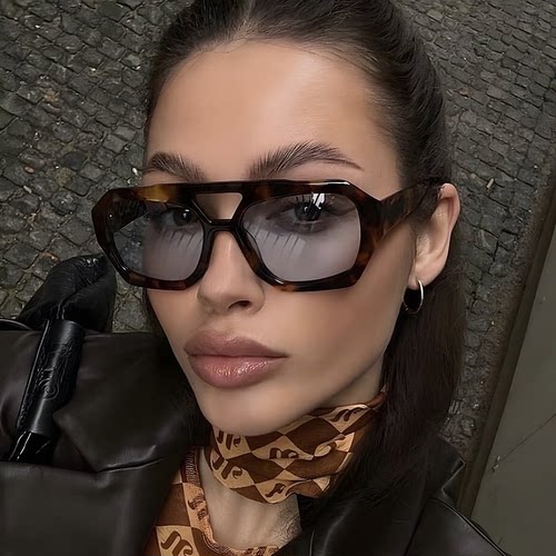 欧美复古方框墨镜美式潮流凹造型圆脸男女太阳眼镜
