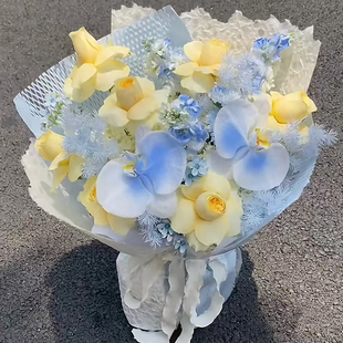 全国小时达奶油杯玫瑰花蝴蝶兰混搭花束生日鲜花鲜花速递同城北京