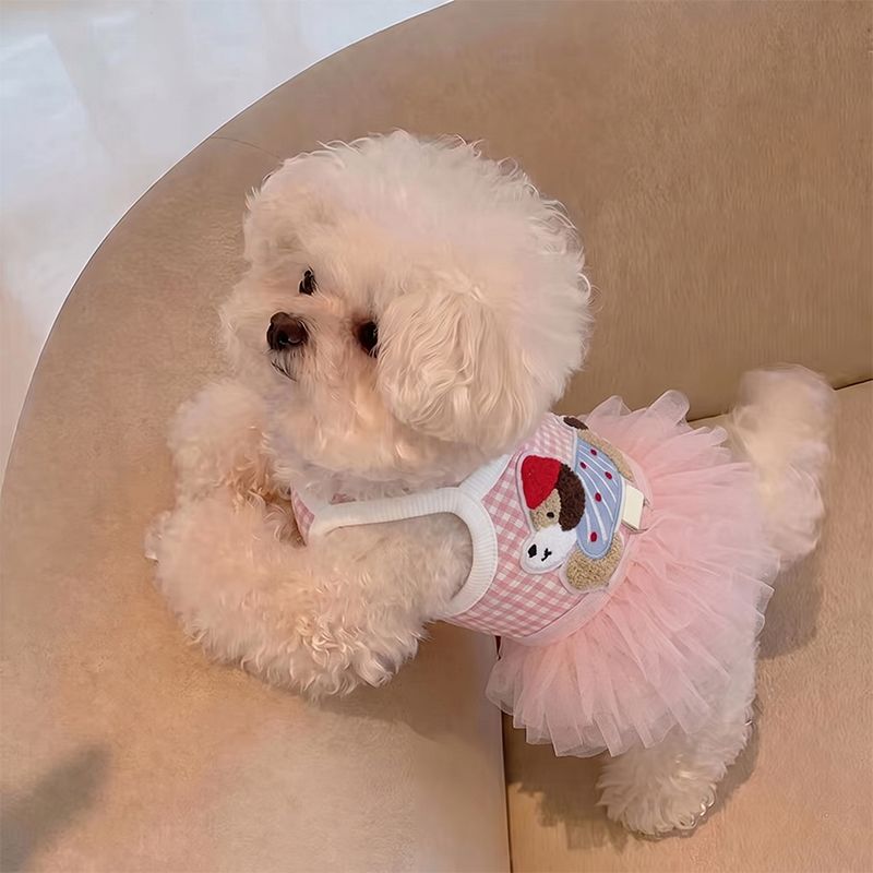 可爱卡通印花蓬蓬裙宠物狗狗春夏猫宠物服装/雨衣（新