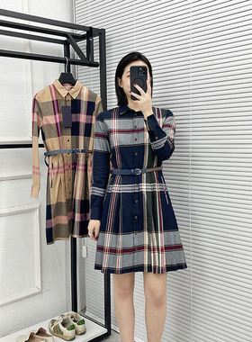 FDS096 女士长袖连衣裙 修身 全棉面料 透气柔软 经典大循环格纹