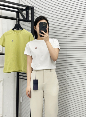 FST044 女士圆领短袖T恤打底净版套头 客供全棉透气舒适小狗刺绣