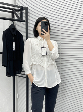 FLC013 女士长袖雪纺衫蕾丝衫 客供时尚钩花镂空蕾丝 假两件气质