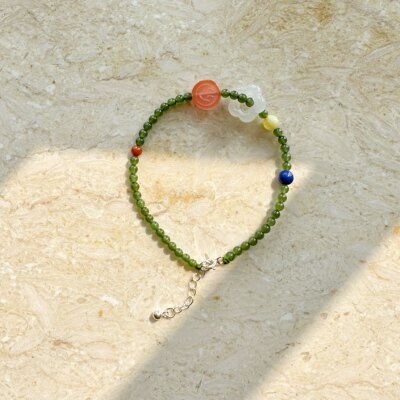 天然和田玉碧玉925银微笑手链