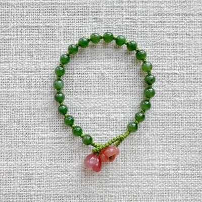 天然和田玉碧玉玛瑙小红花手链
