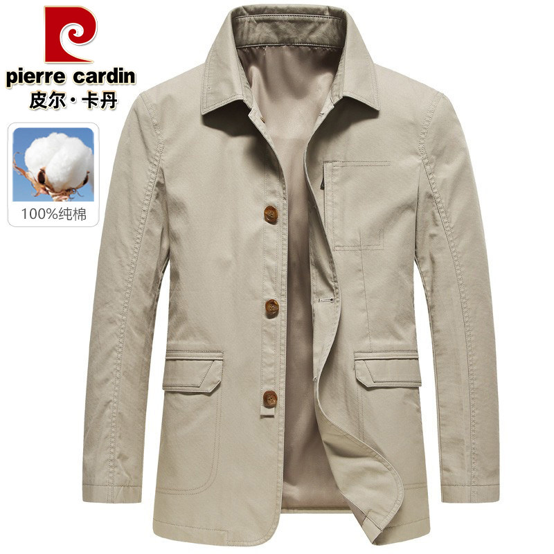 皮尔卡丹纯棉夹克男士外套2026新款翻领中年爸爸装商务休闲风上衣