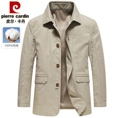 皮尔卡丹纯棉夹克男士外套2026新款翻领中年爸爸装商务休闲风上衣