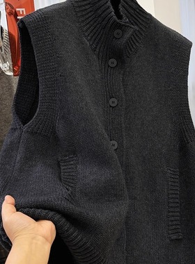 洋气超好看叠穿立领无袖毛衣女秋冬宽松马甲背心毛线针织衫上衣