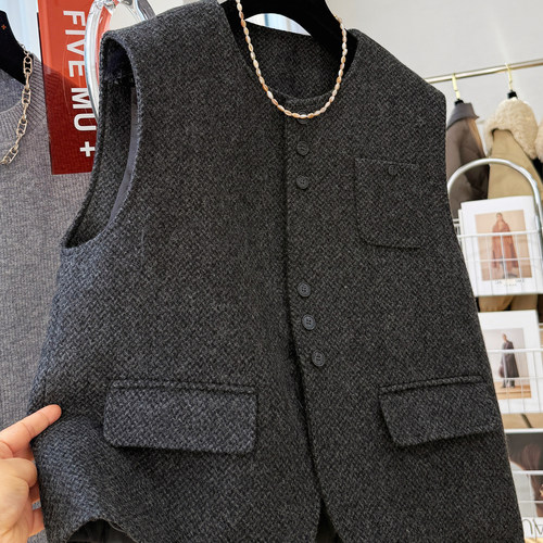 高级感羊毛呢子马甲背心外套女