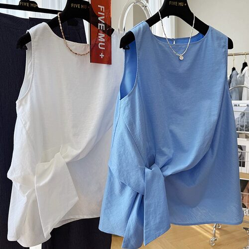 设计感定制扭结棉麻背心女夏季