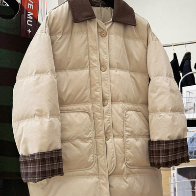 高级感时尚巴恩风中长款羽绒服女