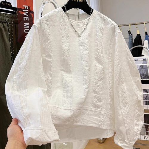 高级感定制肌理感圆领小衫女春