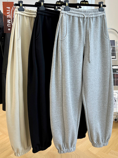 女秋冬运动休闲哈伦裤 慵懒松弛感裤 子松紧腰立体褶皱宽松束脚卫裤