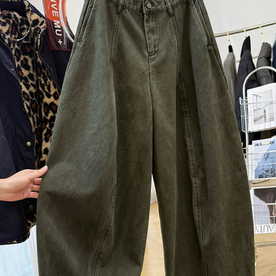 韩系加绒加厚工装休闲裤女