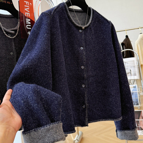 韩系高级感纯羊毛针织开衫女秋冬