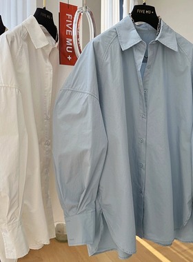 韩系慵懒风宽松休闲纯棉长袖衬衫女2025春装廓形气质超好看上衣