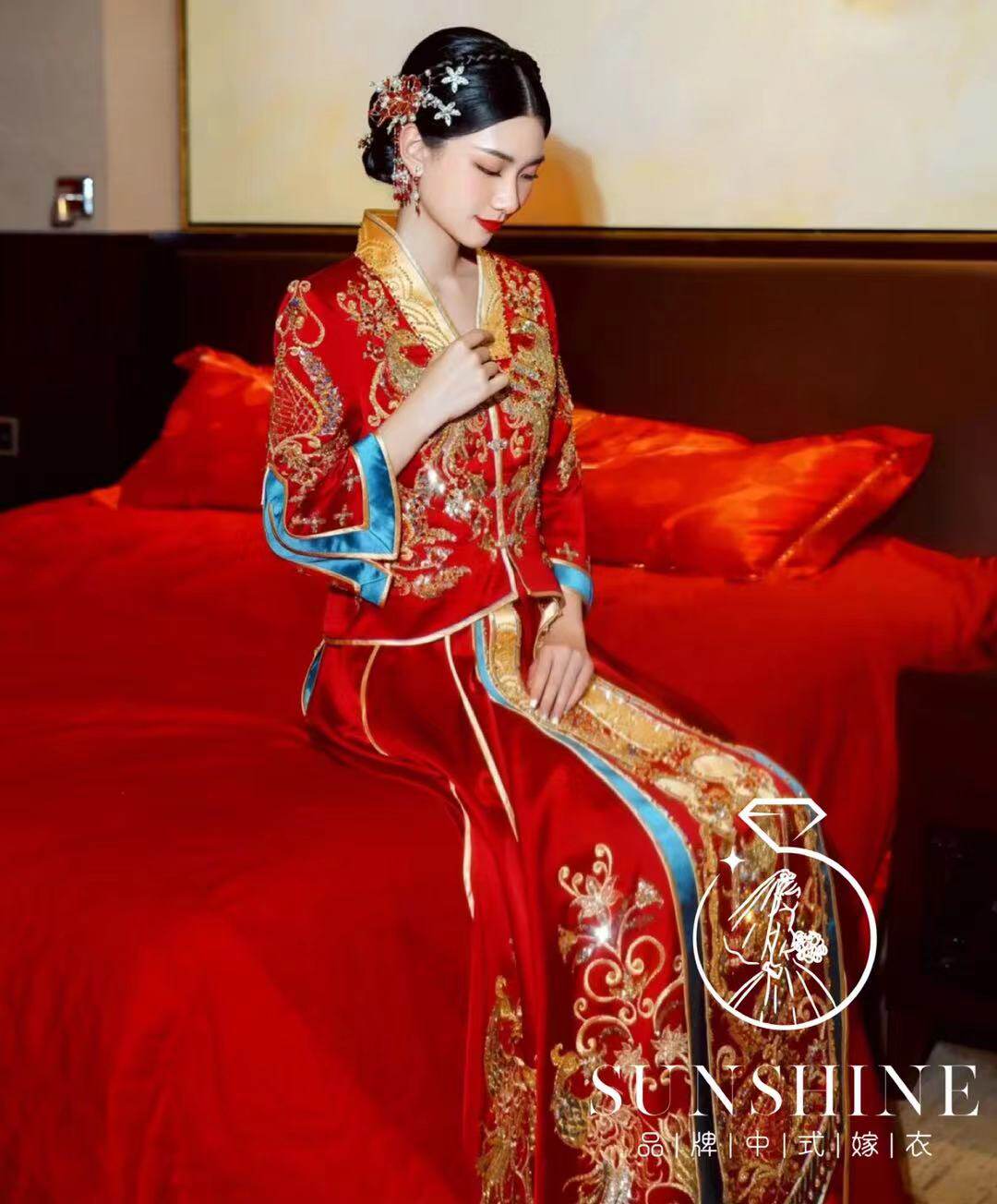 出租2021年倒叙品牌正品新娘中式撞色秀禾服龙凤褂马来褂旗袍