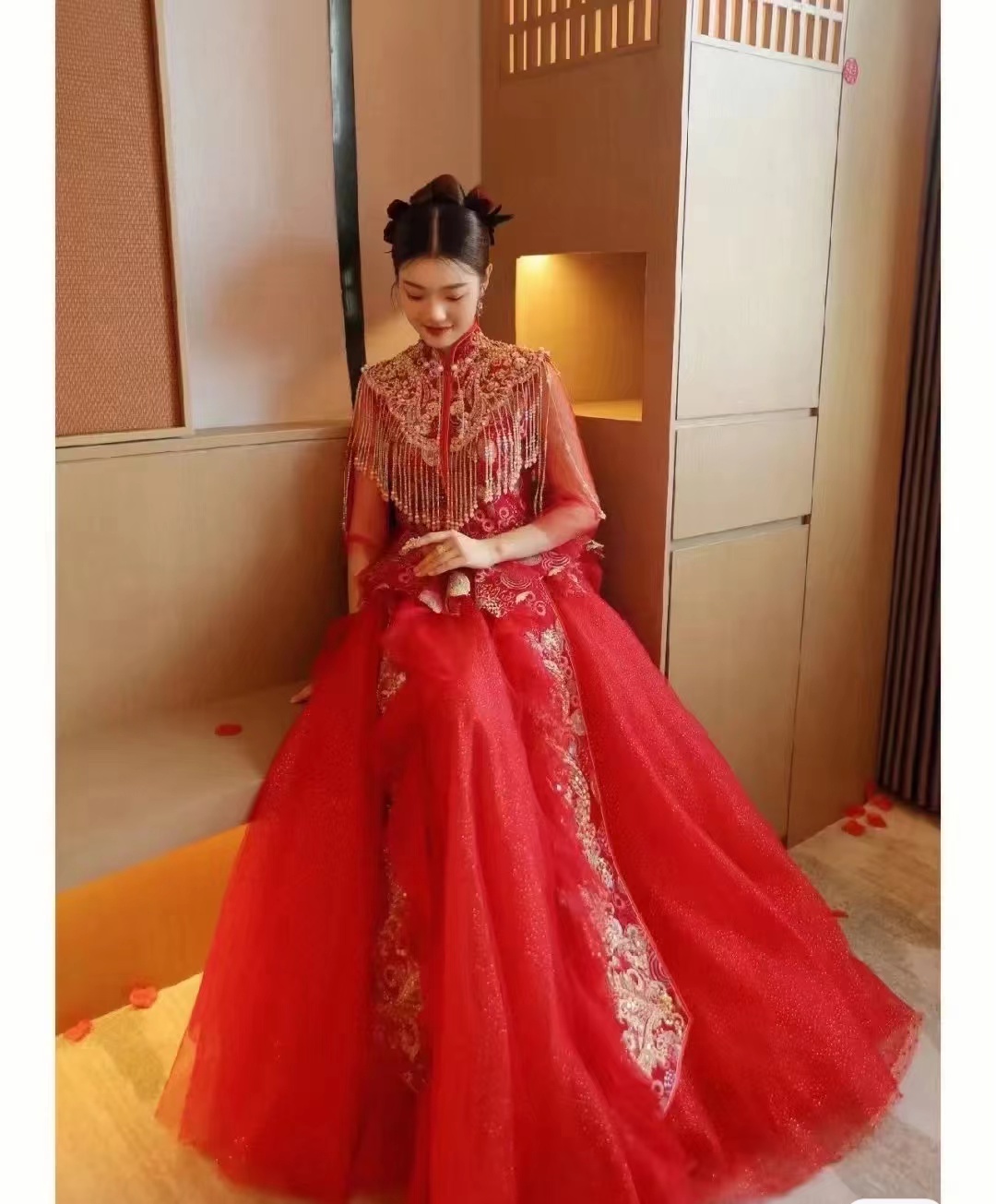 出租改良新中式婉紗仙妮品牌正版出門(mén)仙奢鋪床減齡少女紅色浣溪沙