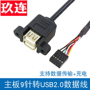 带螺丝孔双口连体主板9针转USB2.0两口挡板扩展线杜邦9Pin转USB双层母头连接线杜邦2.0转USB带耳朵数据线9pin