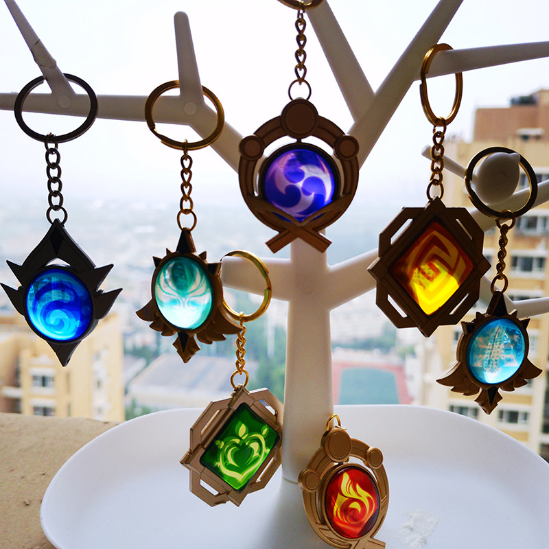 成版透光钟专属激温迪离魈神之眼钥宝品石可活风系火系钥匙扣