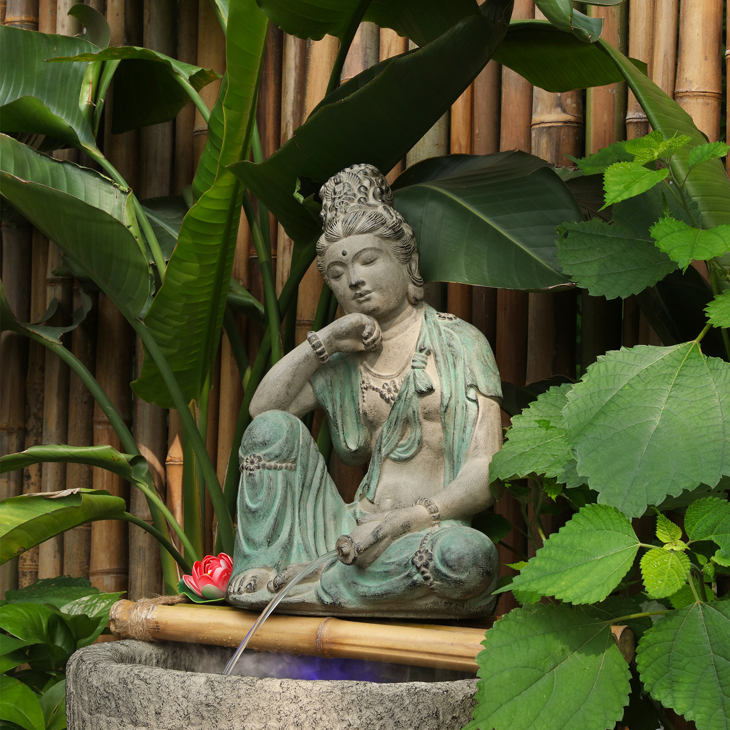 庭院禅意佛像水月观音流水摆件循环水别墅会所茶室造景装饰摆设