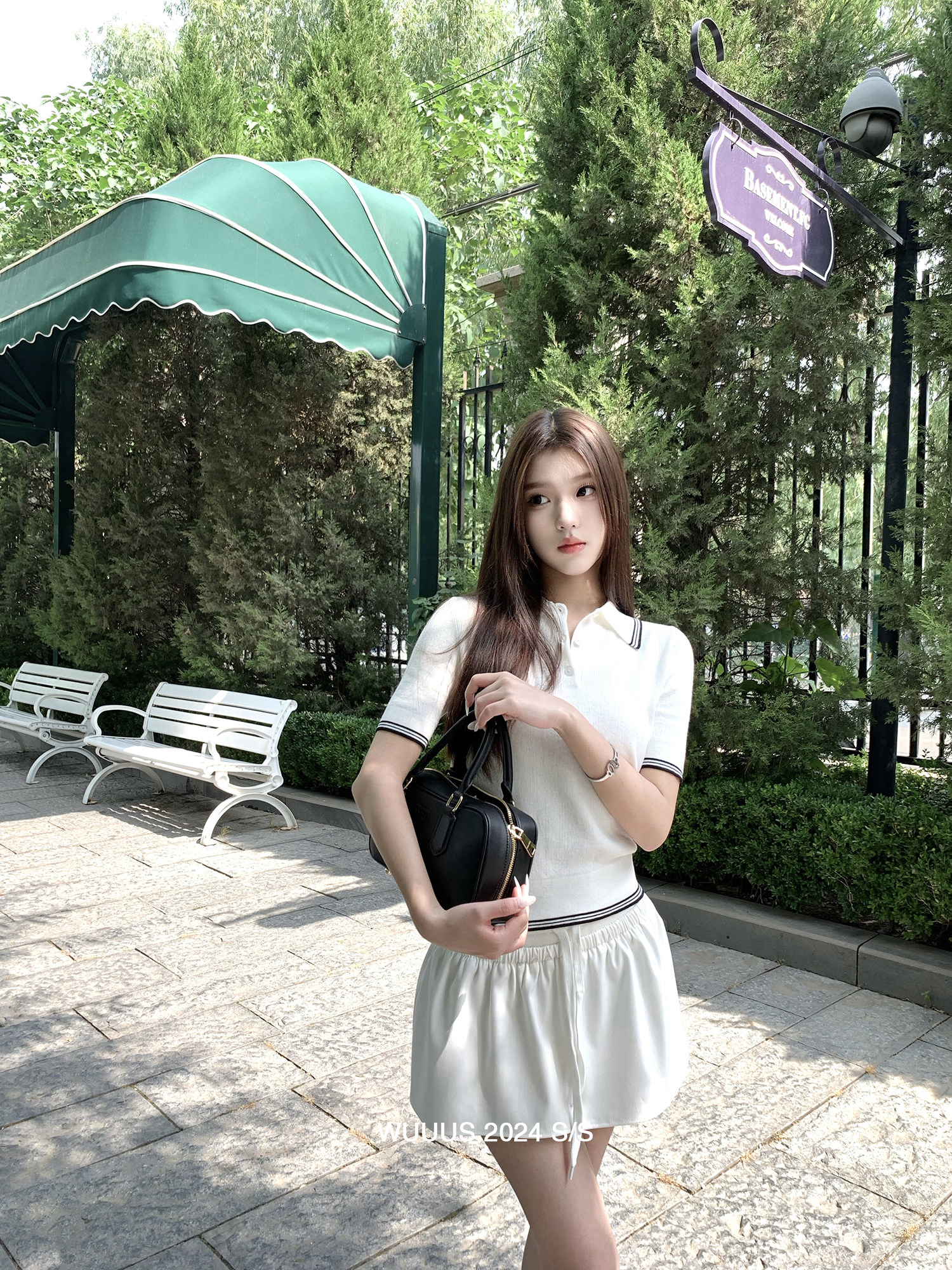 WUUUS [로렌스] MIU 스타일 여아 폴로 셔츠 니트 라펠 탑 여성 모직 반팔 스포츠 스타일