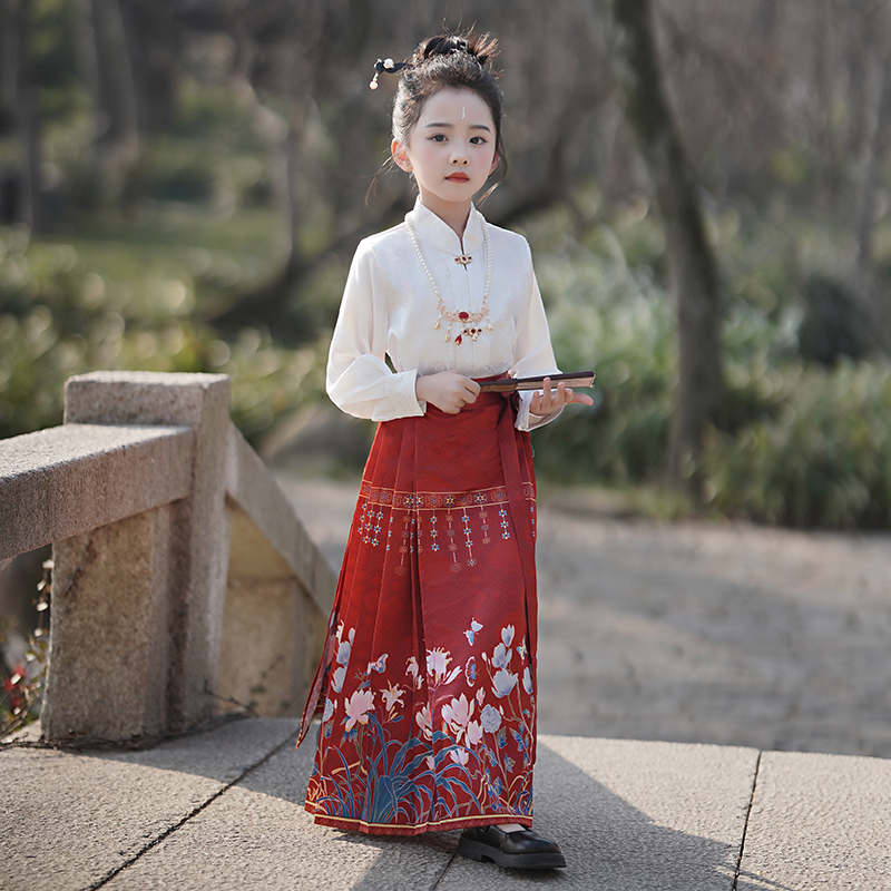 兒童馬面裙女童套裝2024春秋新款改良中國風(fēng)兒童漢服古風(fēng)唐裝漢制