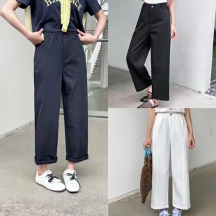 欧货JM简谜2530春款显瘦松紧腰九分直筒裤女宽松休闲小个子烟管裤