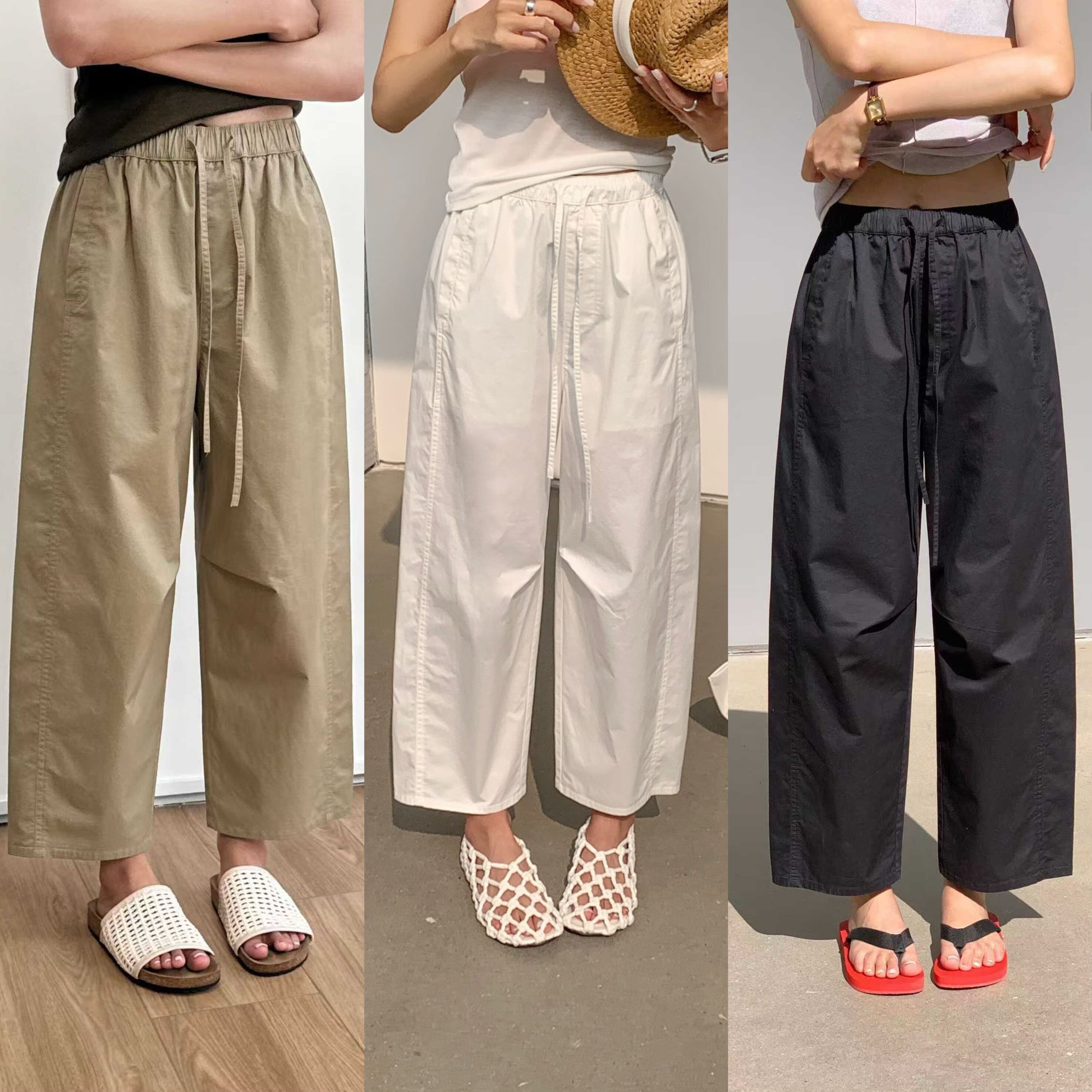 欧货JM简谜S06021夏季松紧腰九分阔腿裤女薄款显瘦宽松休闲气球裤