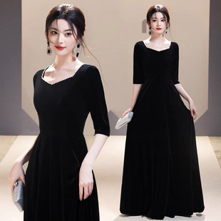黑色晚礼服大合唱团演出女长裙新款气质主持钢琴演奏艺考指挥服装