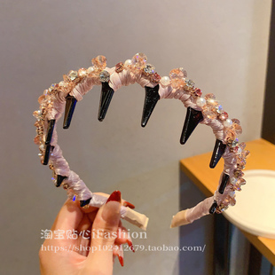 轻奢水钻发箍甜美风粉色水晶洗脸专用发卡细款网红压发发带女头箍