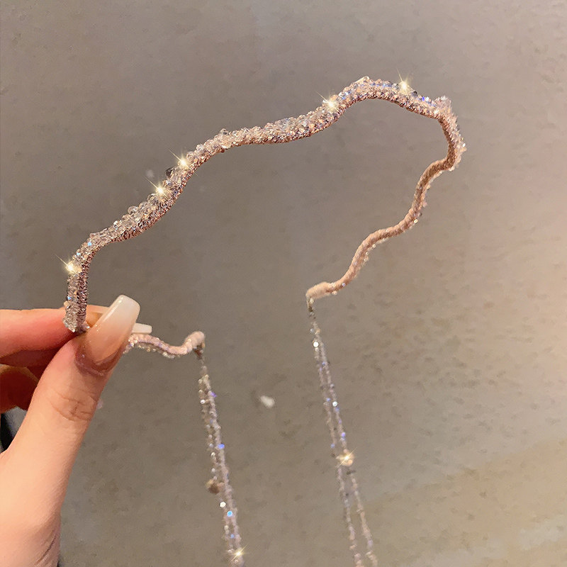 新款气质水钻波浪细发箍流苏简约精致高级感韩系高端轻奢重工发饰
