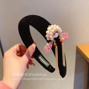 中国风脸谱刀马旦发箍设计感气质流苏复古高档珍珠传统古风头饰女