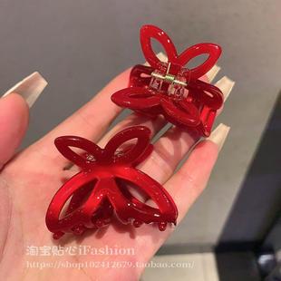 高级感红色兔耳抓夹小号可爱夹子发量少鲨鱼夹喜庆发抓202新款 女
