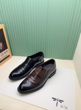 商务正装皮鞋头层牛皮高级感男士尖头皮鞋一脚蹬软底结婚鞋50117