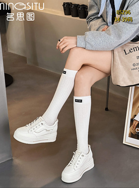 女鞋2025春夏季新款真皮厚底小白鞋百搭休闲系带增高板鞋85296