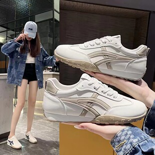 韩版 阿甘鞋 2024秋女鞋 女士小白鞋 子216 百搭板鞋 女款 皮面德训鞋