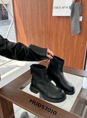 真皮短靴女款2025新款冬季加绒英伦风马丁靴粗跟保暖靴子女57010