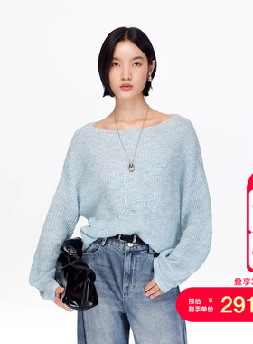 vq区绫致Vero Moda针织衫25冬季含绵羊毛一字肩立体绣花宽松上衣