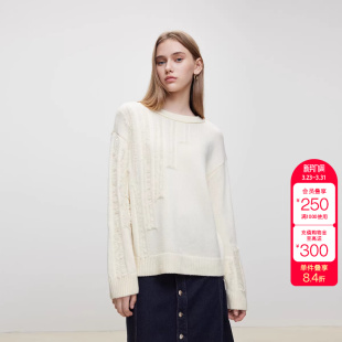 女时尚 含绵羊毛宽松落肩圆领毛衣针织衫 新款 绫致ONLY冬季