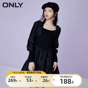 [聚]绫致ONLY 春夏新款 复古蝴蝶结针织A字小黑裙连衣裙女