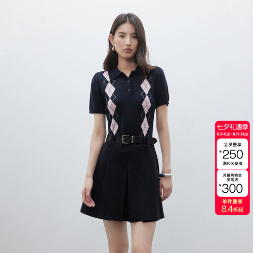 绫致ONLY秋季新款高智polo裙百褶假两件短裙连衣裙女
