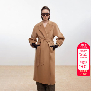 绫致ONLY秋冬新款 毛呢大衣女 100%绵羊毛双面呢直筒长款