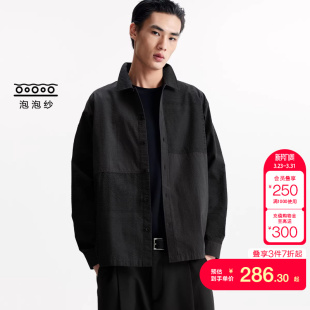 外套 衬衫 tq区绫致杰克琼斯男秋冬印花泡泡纱时尚 拼接休闲宽松长袖