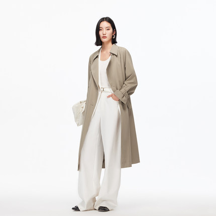 绫致Vero Moda风衣2025新款H版开衩底摆可拆腰带外套