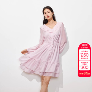 木耳边后背系带V领短裙优雅时尚 新款 Moda连衣裙女26夏季 绫致Vero