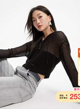 vq区绫致Couture Made针织衫女春夏镂空连帽开衫外套
