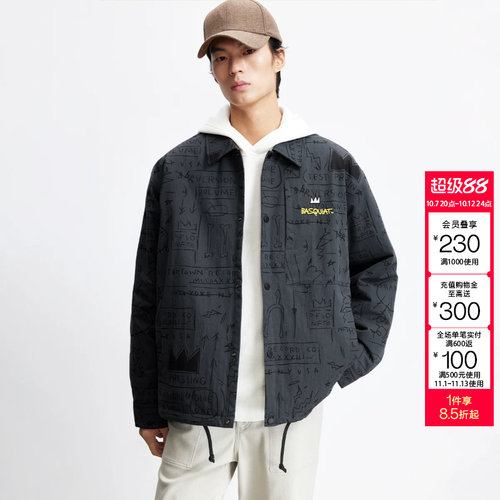 t区绫致杰克琼斯秋冬男棉衣服宽松翻领常规BSQ联名刺绣
